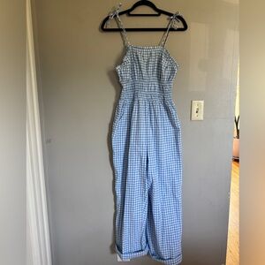 Blue and white gingham picnic jumpsuit size medium